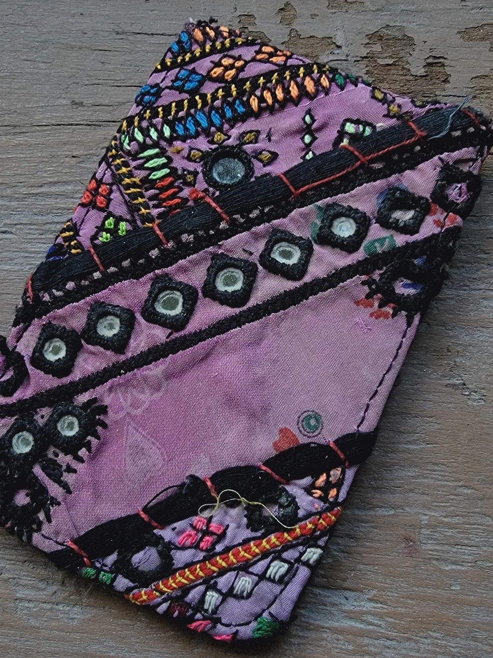 Free People embroidered banjara boho repurposed vtg leather wallet card case